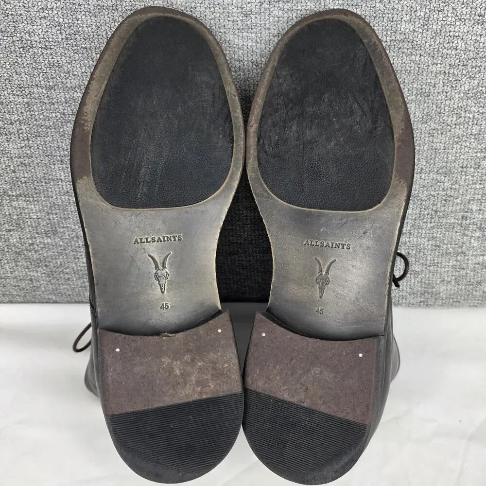 ALLSAINTS HARLAND MEN’S CAP‑TOE LEATHER LACE-UP COMBAT BOOTS – BLACK – SIZE 12